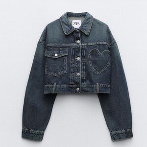 Zara Denim Heart Pocket Jacket & Jeans Set